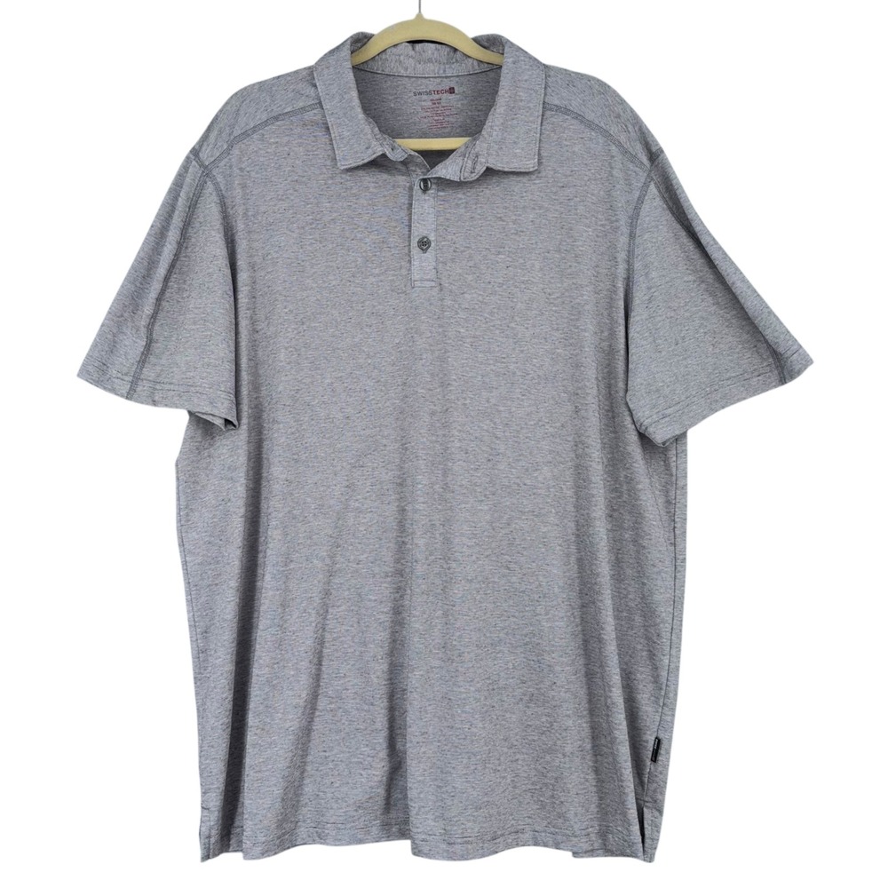 SWISS TECH Mens Heather Gray Polo Shirt 2XL Performance Quick Dry‎ Golf Casual